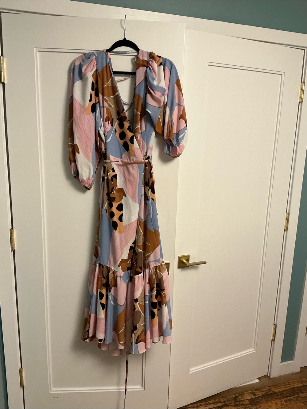Hutch Pink Blue Brown Abstract Floral Maxi Dress
